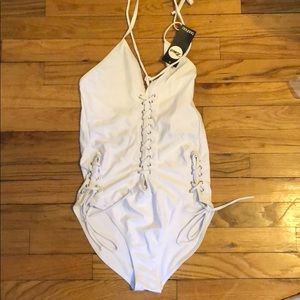 Sexy White One Piece Boohoo Swimsuit